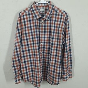 Lucky Brand Button Shirt Mens Blue Orange Slim Fit Plaid Long Sleeve XL